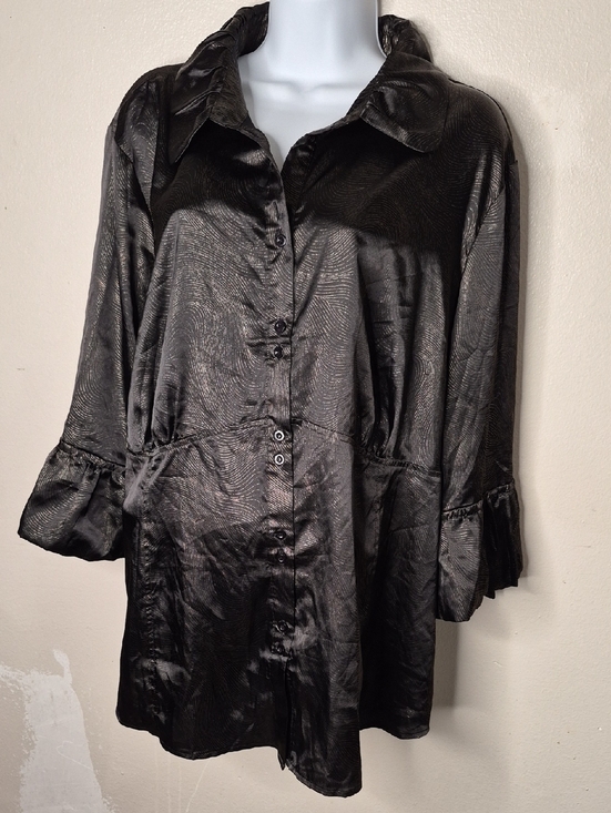 Kaelyn-Max Tops - 97% Polyester  Button-Front Blouse in Black